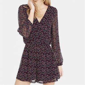 Express Print Long Sleeve Chiffon Wrap Front Romper L